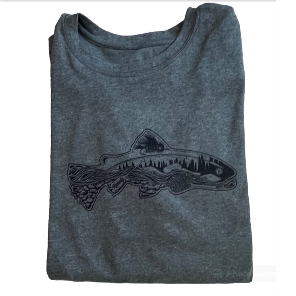 Remedy Provisions Gray Long Sleeve Fish Decal Men's Shirt Size L - Picture 2 of 7